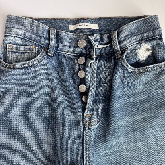 PacSun Women's Blue Ripped Straight Leg Jeans - Picture 3 of 10